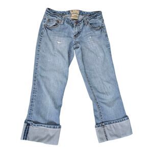 Vintage Y2K Low Rise Light Wash Jeans Papaya Distressed Crop Junior's 3 Blue